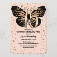 Gold Pink Butterfly Glitter Confetti Quinceañera