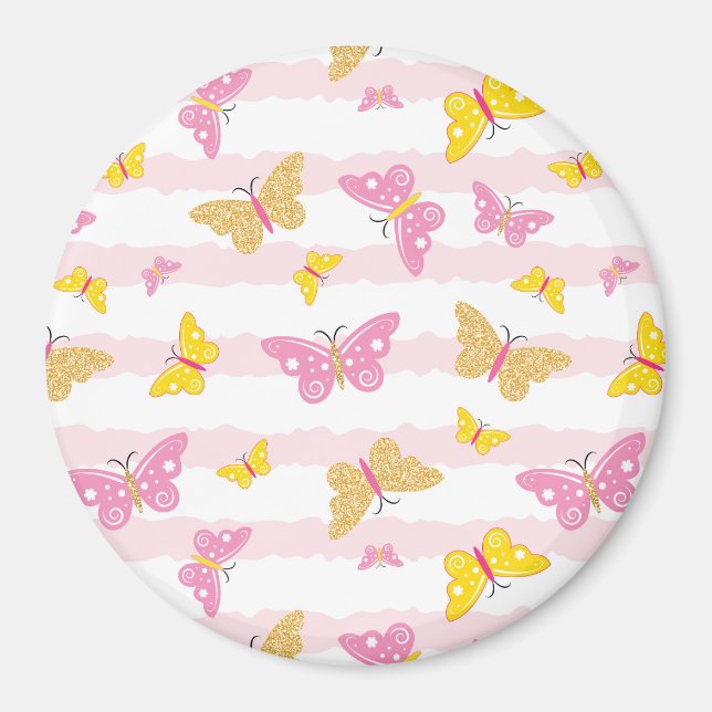 Gold & Pink Butterfly Magnet (Front)