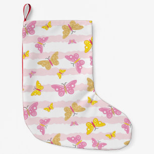 Gold & Pink Butterfly Small Christmas Stocking