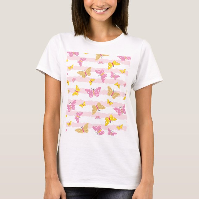 Gold & Pink Butterfly T-Shirt (Front)
