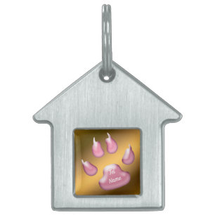 Gold Pink Cat Pet ID Tag