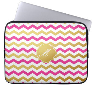 Gold & Pink Chevron Pattern Laptop Sleeve