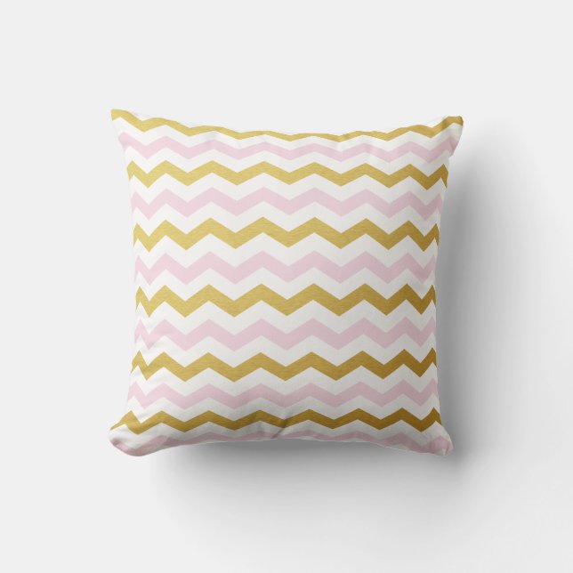 Gold & Pink Chevron Pattern Throw Pillows (Front)