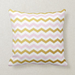 Gold & Pink Chevron Pattern Throw Pillows