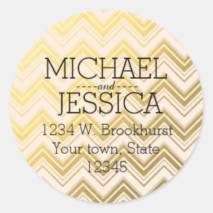 Gold Pink Chevron Personalised address Classic Round Sticker