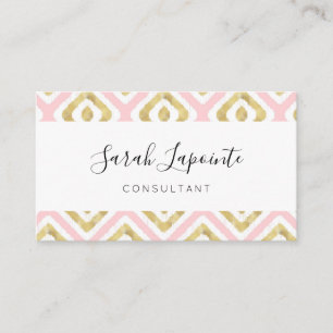 Gold & Pink Chic & Elegant Ikat Pattern Business Card