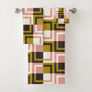 Gold Pink Chocolate Ivory Plaid  Bath Towel Set