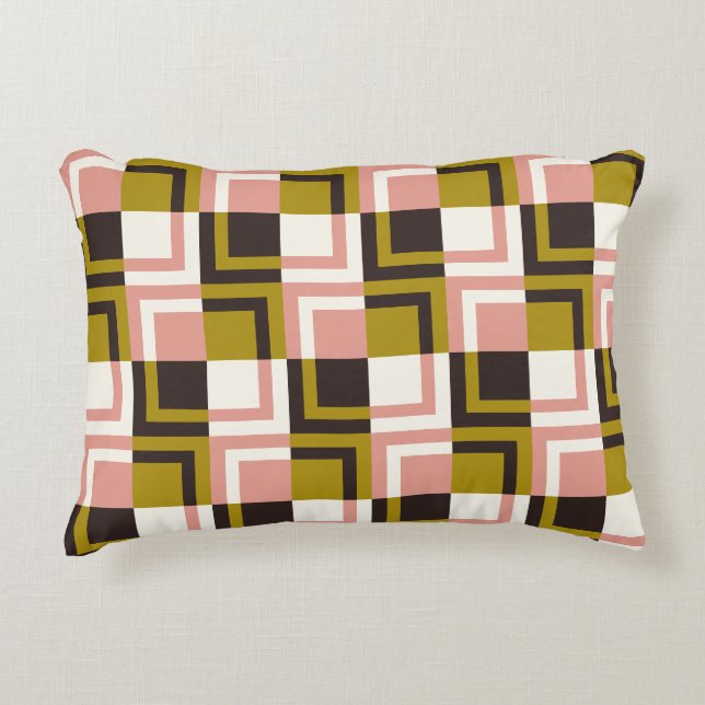 Gold Pink Chocolate Ivory Plaid  Decorative Cushion (Front)