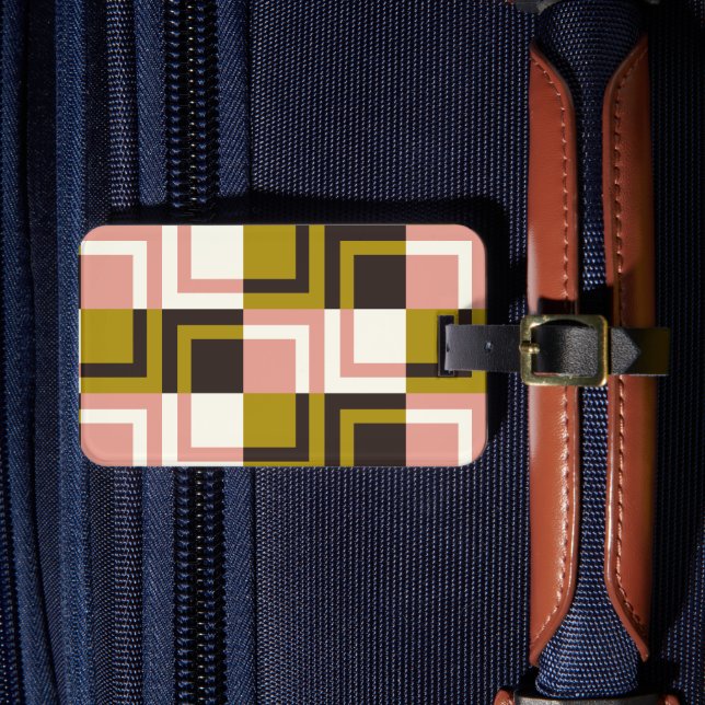 Gold Pink Chocolate Ivory Plaid  Luggage Tag (Front Insitu 4)