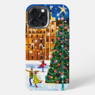 Gold Pink Christmas Winter Ice Skating iPhone 13 Pro Max Case