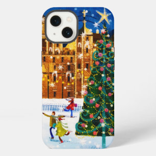 Gold Pink Christmas Winter Ice Skating iPhone 13 Case