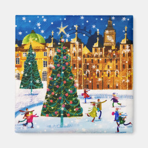 Gold Pink Christmas Winter Ice Skating  Magnet