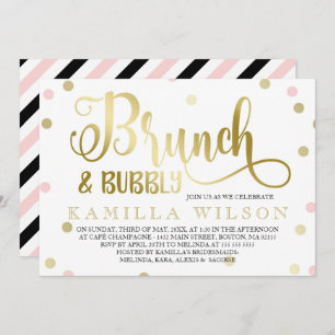Gold & Pink Confetti Brunch & Bubbly Bridal Shower Invitation