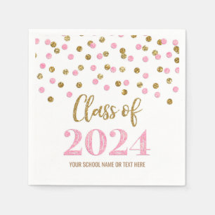 Gold Pink Confetti Class of 2024 Napkins
