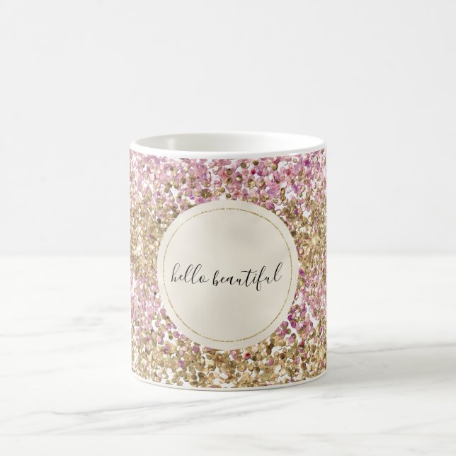 Gold Pink Confetti Glitter Personalised     Coffee Mug (Center)