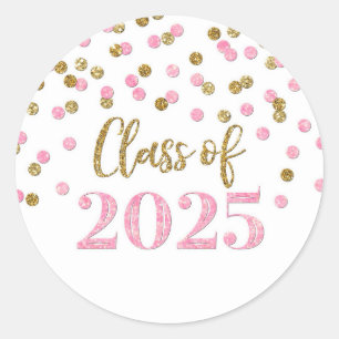 Gold Pink Confetti Graduation 2025 Classic Round Sticker