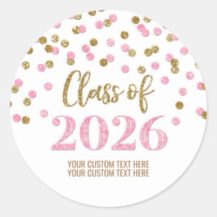 Gold Pink Confetti Graduation 2026 Classic Round Sticker