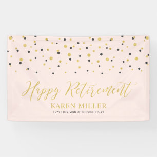 Gold & Pink Confetti Happy Retirement Party Banner
