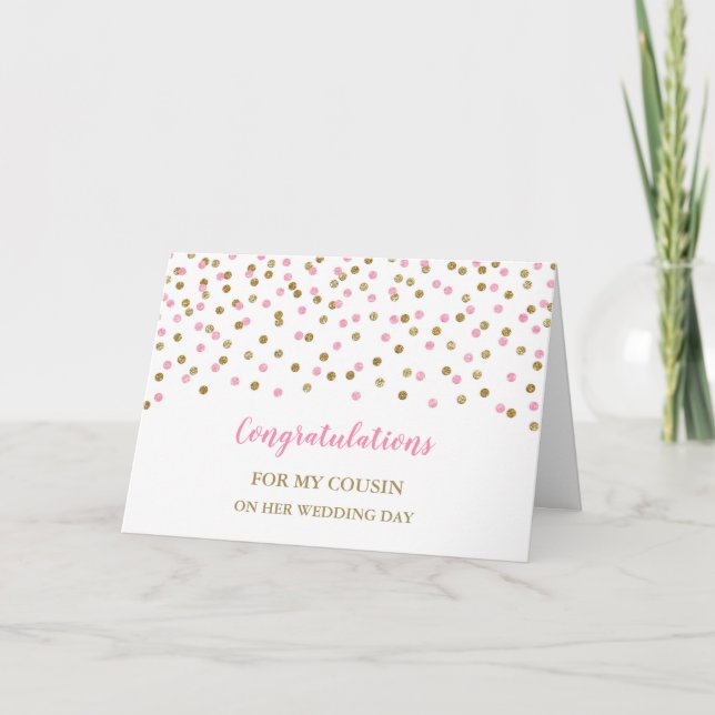 Gold Pink Cousin Wedding Day Congratulations Card (Front)