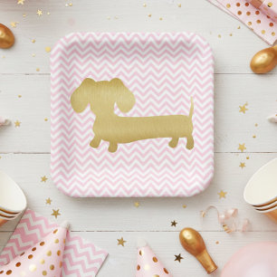 Gold & Pink Dachshund Wiener Dog Party Plates