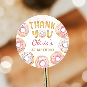 Gold Pink Doughnut Birthday Sticker