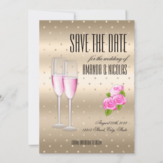 Gold pink elegant champagne Save The Date Wedding Invitation (Front)