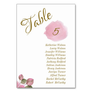 Gold Pink Elegant Modern Floral Watercolor Wedding Table Number