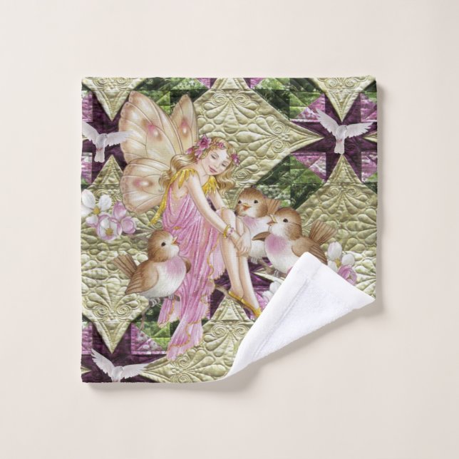 Gold Pink Fairy Bathroom Towel Sets (Wash Cloth)