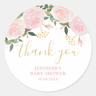 Gold Pink Floral Baby Shower Classic Round Sticker