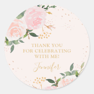 Gold Pink Floral Birthday Classic Round Sticker