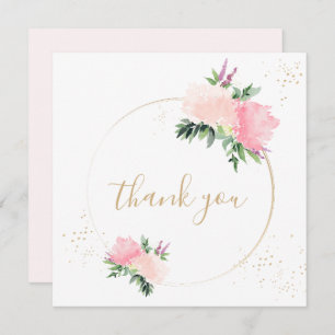 Gold Pink Floral Birthday Flat Thank You Card