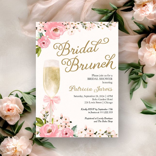 Gold Pink Floral Bridal Brunch Bridal Shower Invitation (Creator Uploaded)