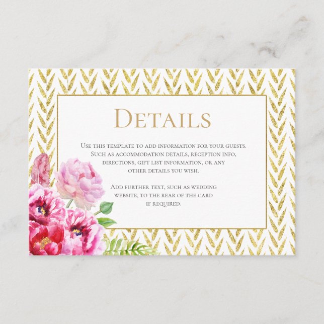 Gold & Pink Floral Details Card (Front)