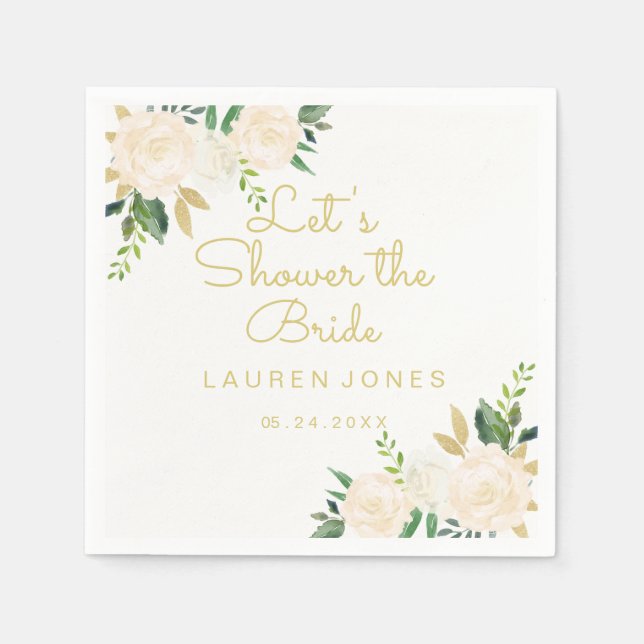 Gold Pink Floral Elegant Bridal Shower Napkin (Front)