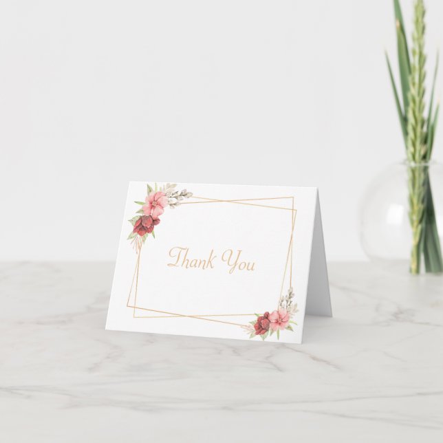 Gold/Pink Floral Folded Thank You Card (Front)