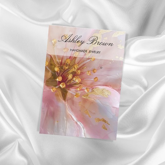 Gold Pink Floral Handmade Jewellery Earring Displa Business Card (Creator Uploaded)
