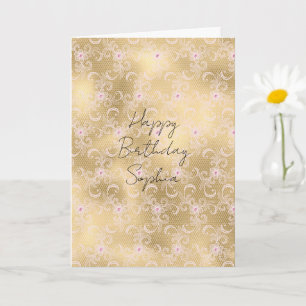 Gold Pink Floral Lace Card