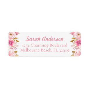 Gold Pink Floral Watercolor Elegant Address Labels