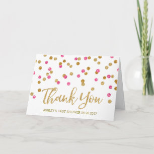 Gold Pink Fuchsia Confetti Baby Shower Thank You Card
