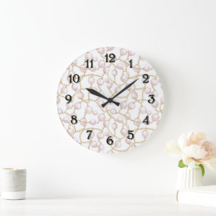Gold Pink Glam Pearls  Large Clock