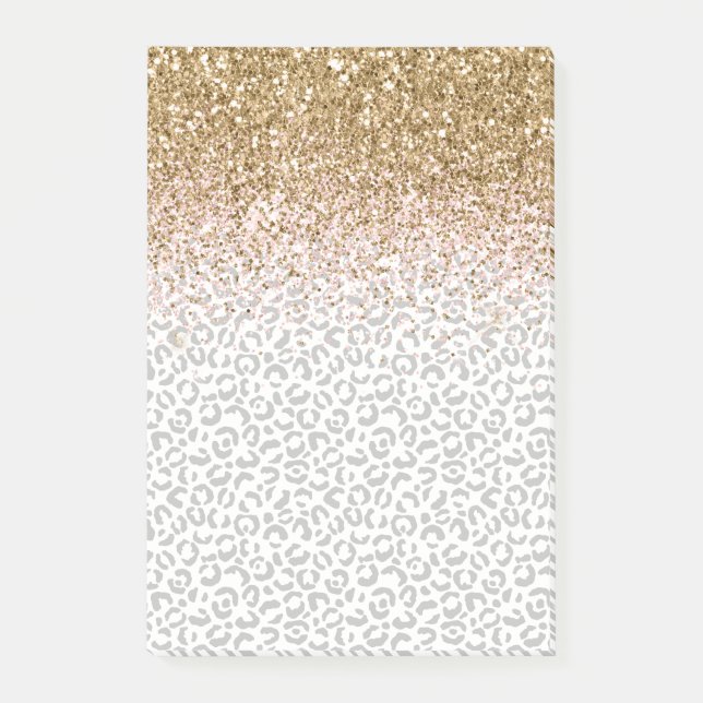 Gold Pink Glitter Black Leopard Print Post-it Notes (Front)