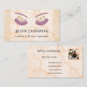 Gold & Pink Glitter Eyelashes & Photo Business Card