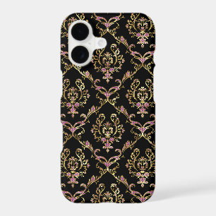 Gold & Pink Glitter Floral Baroque Damasks