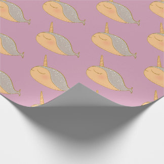 Gold Pink Glitter Narwhal Unicorn of the Sea Wrapping Paper