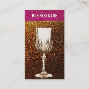 Gold & Pink Glitter Wine Glass Business Card