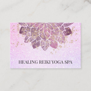 *~* Gold Pink Glitter Yoga Spiritual Reiki Mandala Business Card