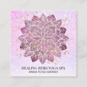 *~* Gold Pink Glitter Yoga Spiritual Reiki Mandala Square Business Card