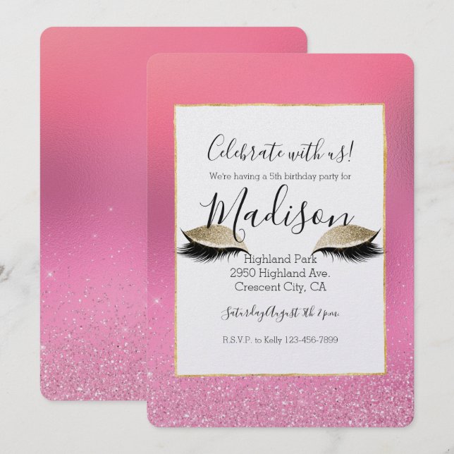Gold Pink Glitzy Eyes Invitation (Front/Back)