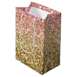 Gold Pink Glitzy Glitter Sparkle  Medium Gift Bag