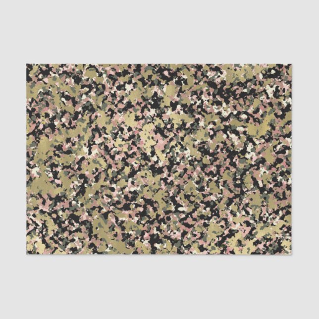 Gold Pink Green Black Camouflage Birthday Party Tissue Paper (Front)